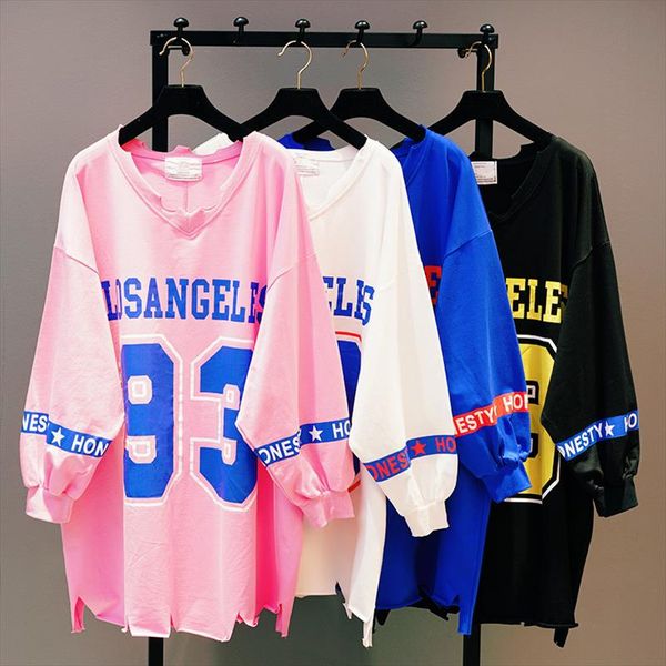 2020 new spring autumn womens long sleeves loose shirt letters printed holes sweatshirts students v neck casual long c867, Black
2020 new spring autumn womens long sleeves loose shirt letters printed holes sweatshirts students v neck casual long c867, Black