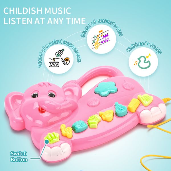Baby Musical Elephant Microphone Toys Kids Animals Sound Light Keyboard Piano Baby Play Music Instruments Intelligence Girl Gift