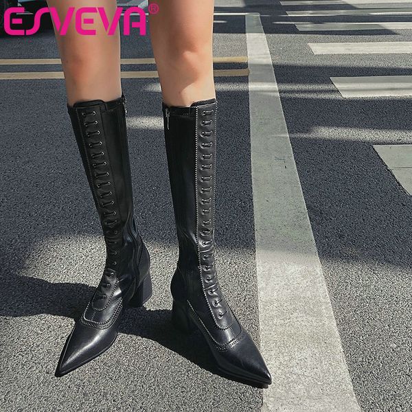 boots esveva 2021 elegant classic pointed toe zipper square med heel pu+leather knee high women shoes size 34-39, Black
boots esveva 2021 elegant classic pointed toe zipper square med heel pu+leather knee high women shoes size 34-39, Black