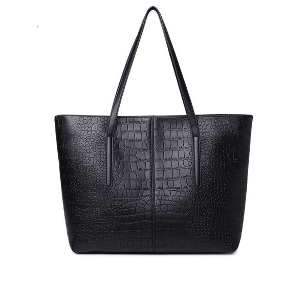 Women Fashion Alligator PU Large Capacity Concise Handbag Shipping Shoulder Tote Casual Bag for Business Office Daily Black
