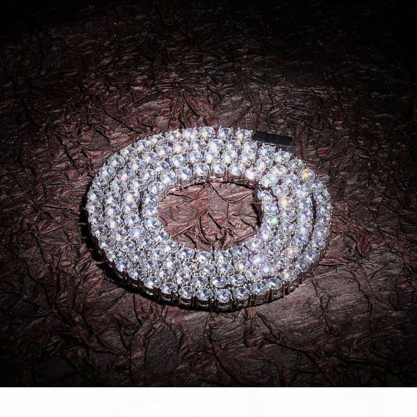 4мм полный алмазные spring button ожерелье hip hop медь теннис цепи европа и америка новое ожерелье прибытия, Silver