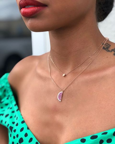2020 rose gold color summer autumn delicious fruit design pink cubic zirconia watermelon cherry pendant fashion necklace jewelry, Silver
2020 rose gold color summer autumn delicious fruit design pink cubic zirconia watermelon cherry pendant fashion necklace jewelry, Silver