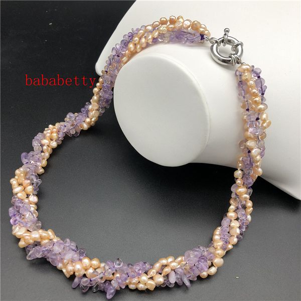 chains 4 row 5-6 mm irregular baroque natural freshwater pearl amethysts necklace fashionable jewelry, Silver
chains 4 row 5-6 mm irregular baroque natural freshwater pearl amethysts necklace fashionable jewelry, Silver