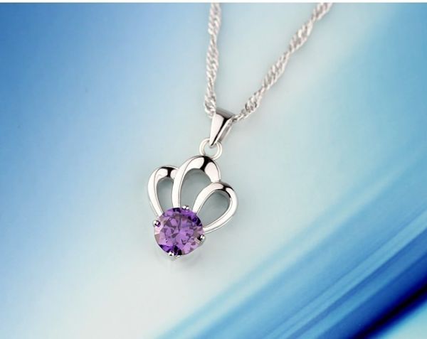 

Crown Amethyst Pendant Necklace White Crystal White Diamond purple diamond jewelry Korea Valentine Pendant Fashion Wholesale