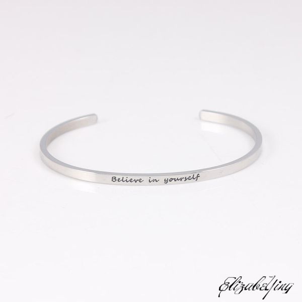 bangle 3.2mm stainless steel bar engraved believe in yourself inspirational quote hand imprint cuff mantra bracelet for women, Black
bangle 3.2mm stainless steel bar engraved believe in yourself inspirational quote hand imprint cuff mantra bracelet for women, Black