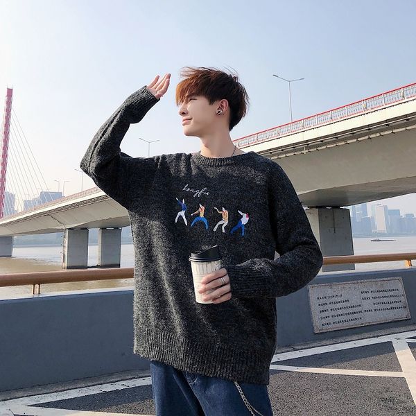men's sweaters round neck sweater autumn 2021 youth thickening knit korean cartoon long sleeve loose men sueter de homb, White;black
men's sweaters round neck sweater autumn 2021 youth thickening knit korean cartoon long sleeve loose men sueter de homb, White;black