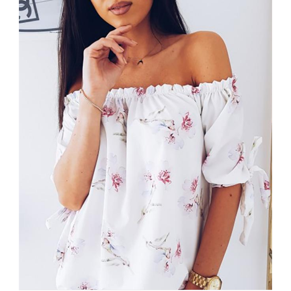 women's blouses & shirts casual off shoulder floral print shirt summer slash neck self-tie short sleeve blouse at0009, White
women's blouses & shirts casual off shoulder floral print shirt summer slash neck self-tie short sleeve blouse at0009, White