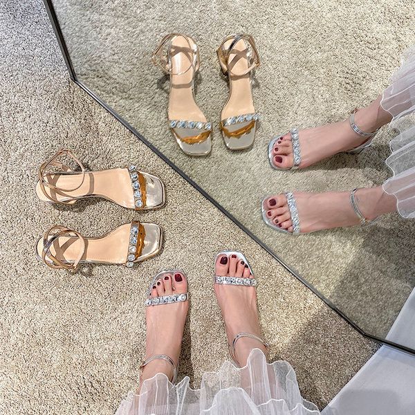 new summer fashion crystal wild chunky heel roman shoes, Black 
new summer fashion crystal wild chunky heel roman shoes, Black