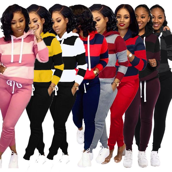 x6005 autumn new style striped stitching hooded sweater and trousers suit style european and american women's clothing, Gray
x6005 autumn new style striped stitching hooded sweater and trousers suit style european and american women's clothing, Gray