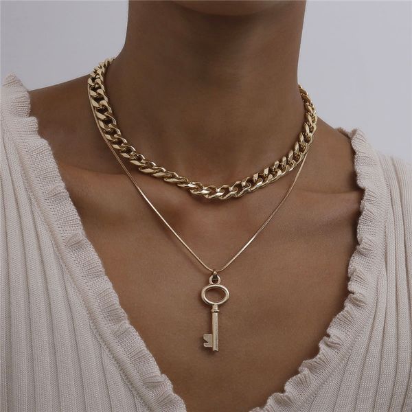 punk gold color key thick chain multilayer necklace for women girl metal geometric charm pendant necklaces party jewelry, Silver
punk gold color key thick chain multilayer necklace for women girl metal geometric charm pendant necklaces party jewelry, Silver