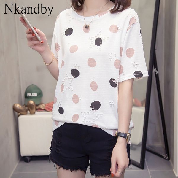 women's t-shirt plus size hole cotton tee for women summer casual loose short sleeve polka dot basic t-shirts female oversize trendy cl, White
women's t-shirt plus size hole cotton tee for women summer casual loose short sleeve polka dot basic t-shirts female oversize trendy cl, White