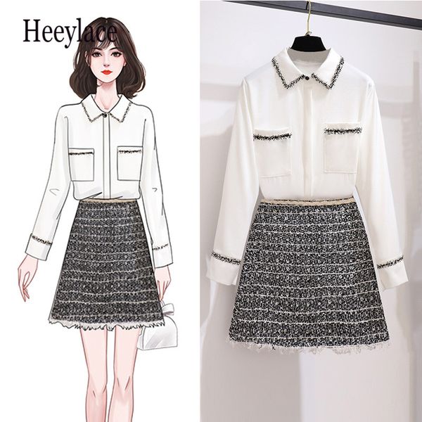 sweet korean suits long sleeved white chiffon blouse shirt and high waist mini bodycon skirt autumn two piece suit office dress, Gray
sweet korean suits long sleeved white chiffon blouse shirt and high waist mini bodycon skirt autumn two piece suit office dress, Gray