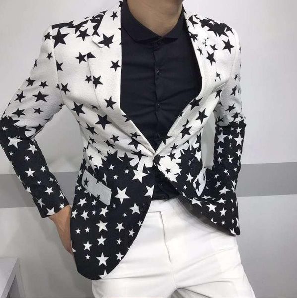 star print slim fit suit jacket 2020 brand new male club stage blazer man formal wedding suit prom blazers for men costume homme, White;black
star print slim fit suit jacket 2020 brand new male club stage blazer man formal wedding suit prom blazers for men costume homme, White;black