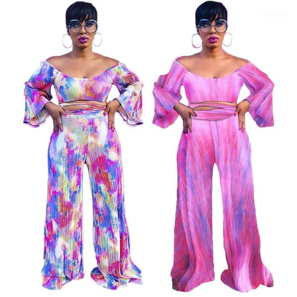 women tie dye 2 piece pants slash neck flare sleeved v neck fashion womens tracksuits strapless designer tracksuits, White
women tie dye 2 piece pants slash neck flare sleeved v neck fashion womens tracksuits strapless designer tracksuits, White