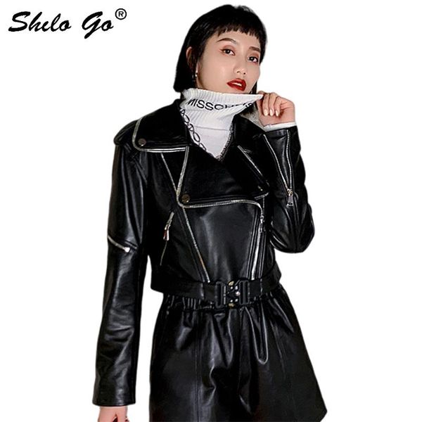 women's leather & faux jacket highstreet moto notched neck button detail buckle waist fit sheepskin coats women spring casual zip outwe, Black
women's leather & faux jacket highstreet moto notched neck button detail buckle waist fit sheepskin coats women spring casual zip outwe, Black