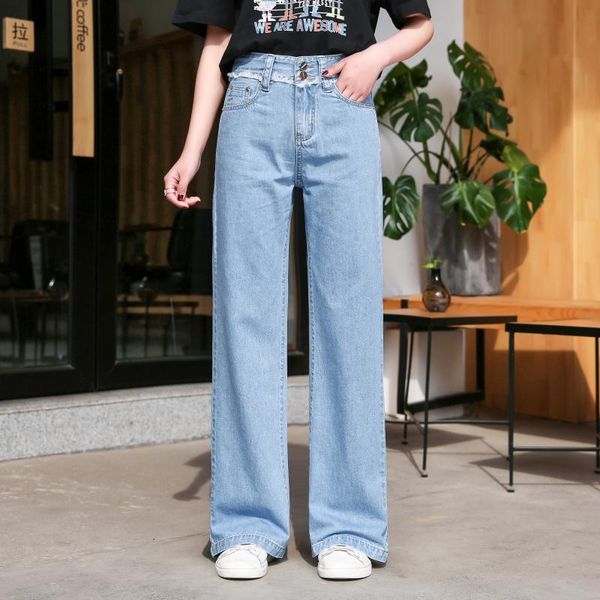2020 women's summer thin new jeans mid waist wide leg straight pants flares girls office lady plus size trousers, Blue
2020 women's summer thin new jeans mid waist wide leg straight pants flares girls office lady plus size trousers, Blue