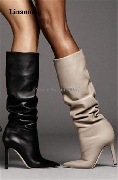 women new fashion pointed toe knee heel stiletto heel boots slip-on leather long high boots formal dress heels shoes, Black
women new fashion pointed toe knee heel stiletto heel boots slip-on leather long high boots formal dress heels shoes, Black