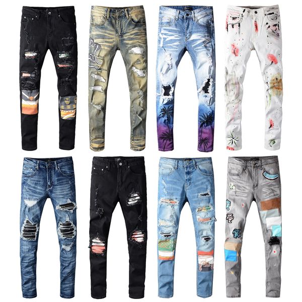 mens biker jeans skinny slim fit elastic denim jeans stretch zipper ripped destroyed hole pants splice patches hip hop long trousers, Blue
mens biker jeans skinny slim fit elastic denim jeans stretch zipper ripped destroyed hole pants splice patches hip hop long trousers, Blue