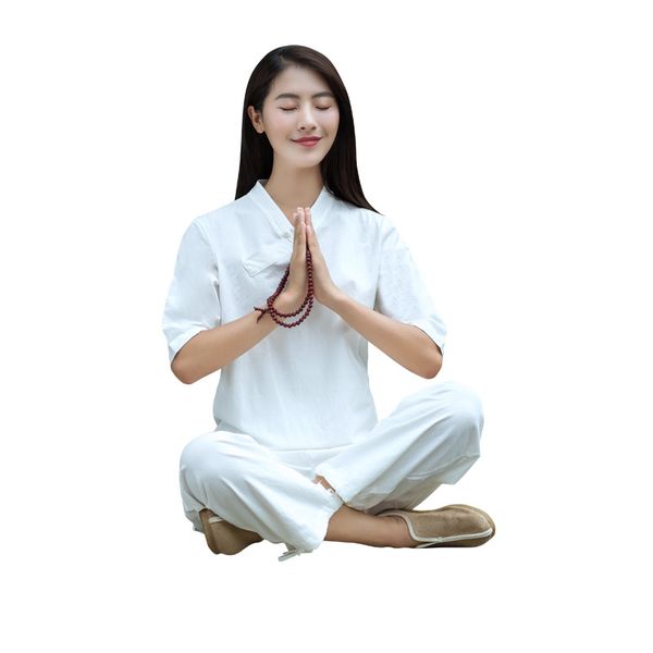 women yoga set loose cotton linen yoga pants half length pants meditation suit tai chi martial arts clothing, White;red
women yoga set loose cotton linen yoga pants half length pants meditation suit tai chi martial arts clothing, White;red