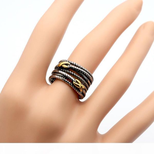 крупная европейский и американская женщины кольца скручивания линия между титаном золотого кольцом шириной крестом sign ретро бесконечное ко, Silver