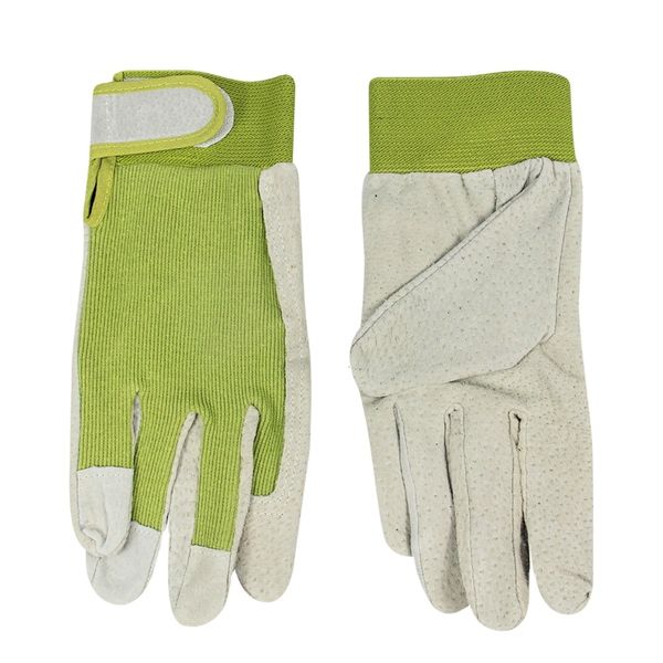 9.5 inch 24cm long spandex cotton leather gardening ladies protective gloves, Blue;gray