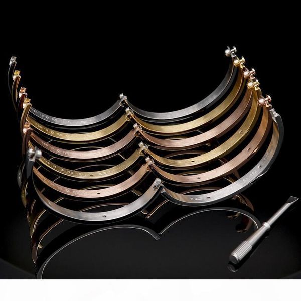 sell love three colour 316l stainless steel screw bangle bracelet with screwdriver and original box screws never lose, Black