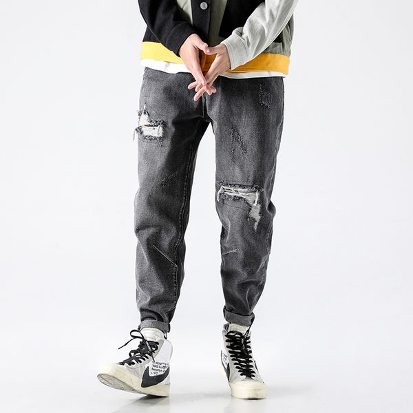 men's jeans 2021 autumn trend big hole distressed small feet casual fashion loose-fitting trousers, Blue
men's jeans 2021 autumn trend big hole distressed small feet casual fashion loose-fitting trousers, Blue