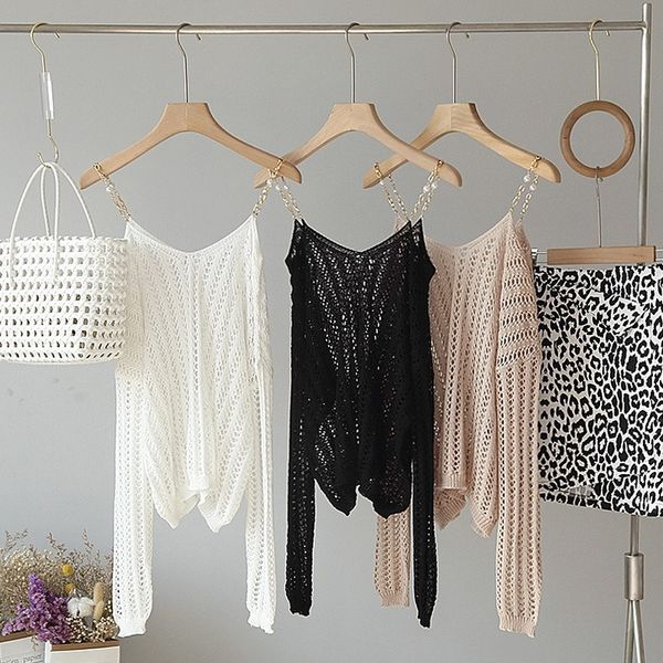 women's new products pure color hollow chain shoulder straps long sleeve knit sweater fashion, wild and simple, White;black
women's new products pure color hollow chain shoulder straps long sleeve knit sweater fashion, wild and simple, White;black