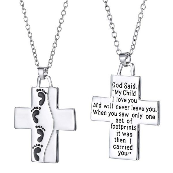 pendant necklaces letter god said on back footprints necklace cross men's chain for male female necklaceb gift, Silver
pendant necklaces letter god said on back footprints necklace cross men's chain for male female necklaceb gift, Silver
