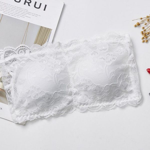women's lace bra without underwire solid color with chest pad gathered underwear wipe chest tube top, White;black
women's lace bra without underwire solid color with chest pad gathered underwear wipe chest tube top, White;black