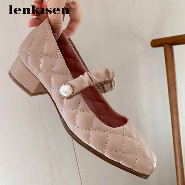 lenkisen french romantic full grain leather gingham pearl decorations square toe thick med heels slip on maiden women pumps l92, Black
lenkisen french romantic full grain leather gingham pearl decorations square toe thick med heels slip on maiden women pumps l92, Black