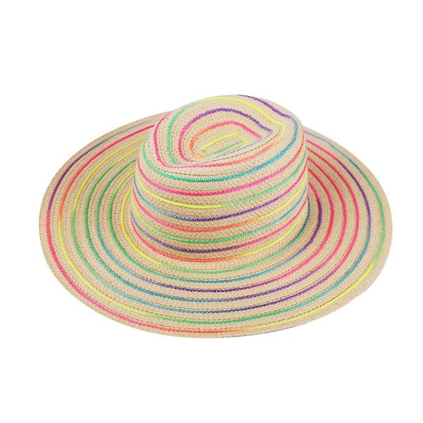 women summer braided floppy sun hat boho neon rainbow stripe wide brim beach cap q0ke, Blue;gray
women summer braided floppy sun hat boho neon rainbow stripe wide brim beach cap q0ke, Blue;gray