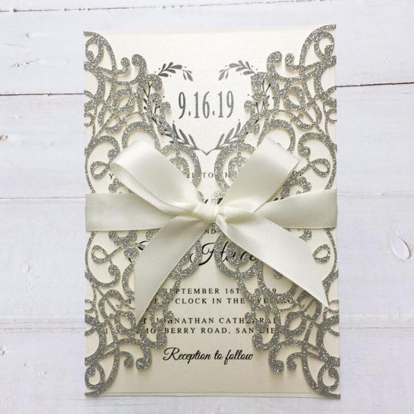 greeting cards luxury glitter silver wedding invitations, grey invitation for laser cut invite with ribbon - set of 50
greeting cards luxury glitter silver wedding invitations, grey invitation for laser cut invite with ribbon - set of 50