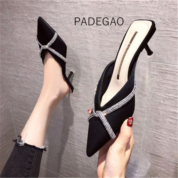 2020 women's slippers khaki crystal summer heel slippers outside elegant women, Black
2020 women's slippers khaki crystal summer heel slippers outside elegant women, Black