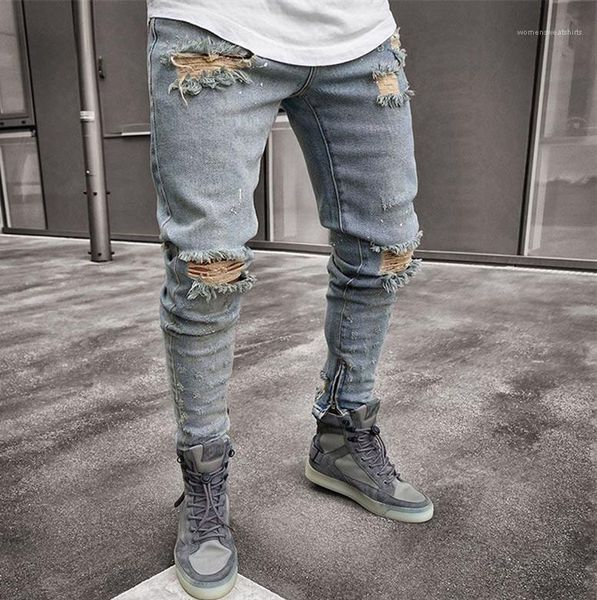 slim fit holes zipper denim pencil pants casual high street hiphop mens jeans mens designer jeans, Blue
slim fit holes zipper denim pencil pants casual high street hiphop mens jeans mens designer jeans, Blue