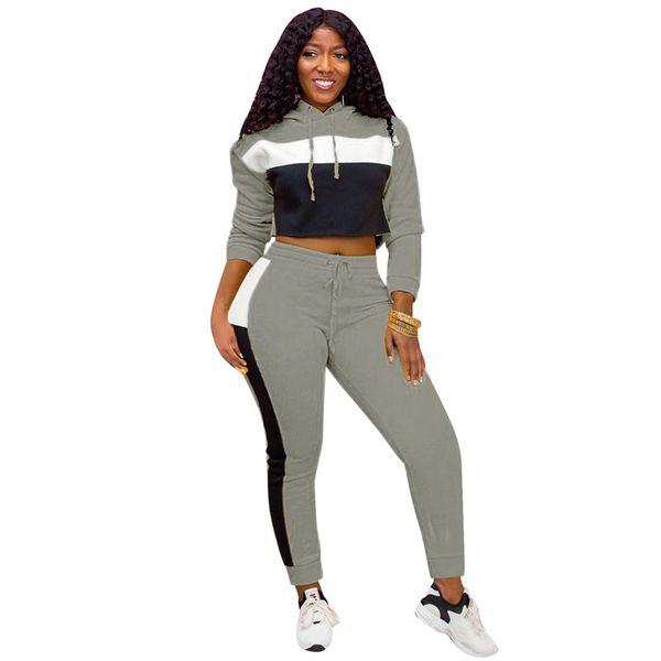 women tracksuits fashion natural color striped panelled suits casual long sleeve hooded crop pencil pants womens designers clothes, Gray
women tracksuits fashion natural color striped panelled suits casual long sleeve hooded crop pencil pants womens designers clothes, Gray