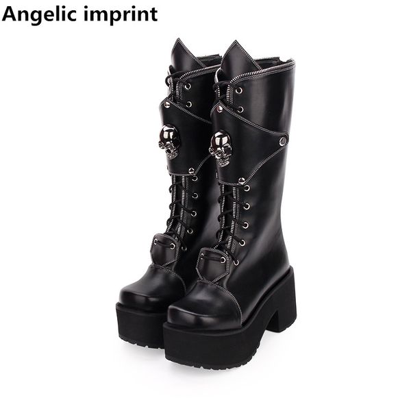 angelic imprint mori girl women motorcycle punk boots lady lolita boots woman high heels pumps platform shoes skull rivets 8cm, Black
angelic imprint mori girl women motorcycle punk boots lady lolita boots woman high heels pumps platform shoes skull rivets 8cm, Black