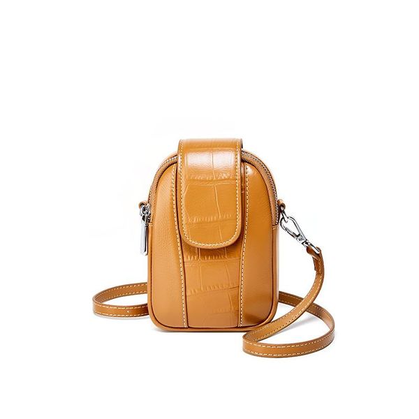 fashionable leather yellow bag ladies tide design mobile phone bag girl personality classic wild one-shoulder age-reducing diagonal bag 1503