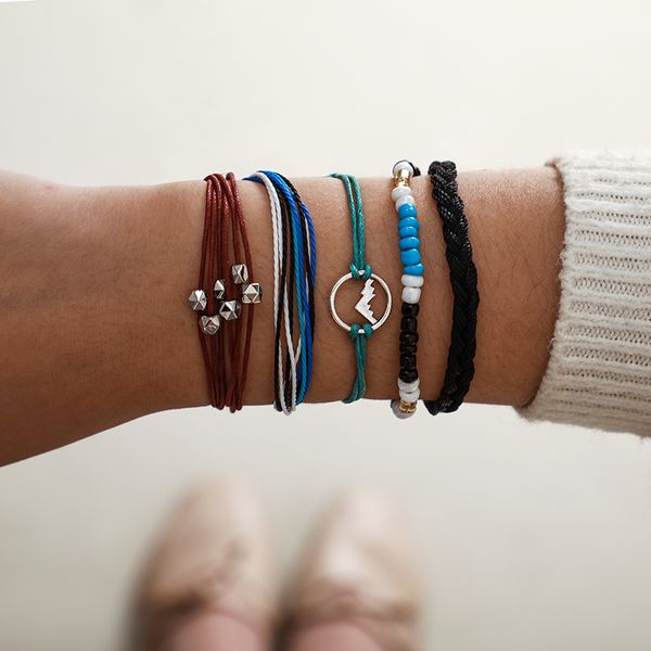 link, chain 5pcs boho handmade woven rope bracelet set multilayer geometric beaded for women cuff adjustable jewelry 8848, Black
link, chain 5pcs boho handmade woven rope bracelet set multilayer geometric beaded for women cuff adjustable jewelry 8848, Black