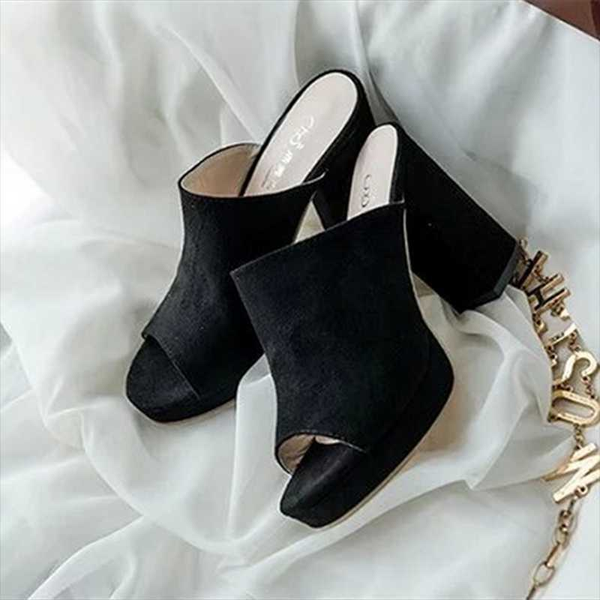 fish mouth shape thick heel suede comfortable slippers fashion beach sandals high heels 8 cm classic solid color non-slip sole, Black
fish mouth shape thick heel suede comfortable slippers fashion beach sandals high heels 8 cm classic solid color non-slip sole, Black