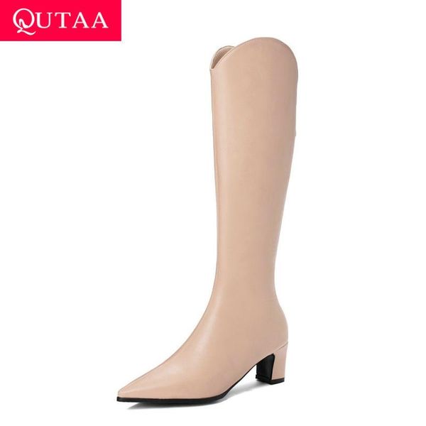 qutaa 2020 pointed toe zipper concise women shoes pu leather square middle heel autumn fashion knee high boots size 34-43, Black
qutaa 2020 pointed toe zipper concise women shoes pu leather square middle heel autumn fashion knee high boots size 34-43, Black