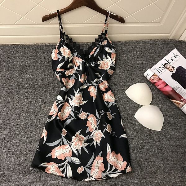 women's sleepwear sleepdress deep v lace lingerie faux silk night dress print flower women spaghetti strap nightgown, Black;red
women's sleepwear sleepdress deep v lace lingerie faux silk night dress print flower women spaghetti strap nightgown, Black;red