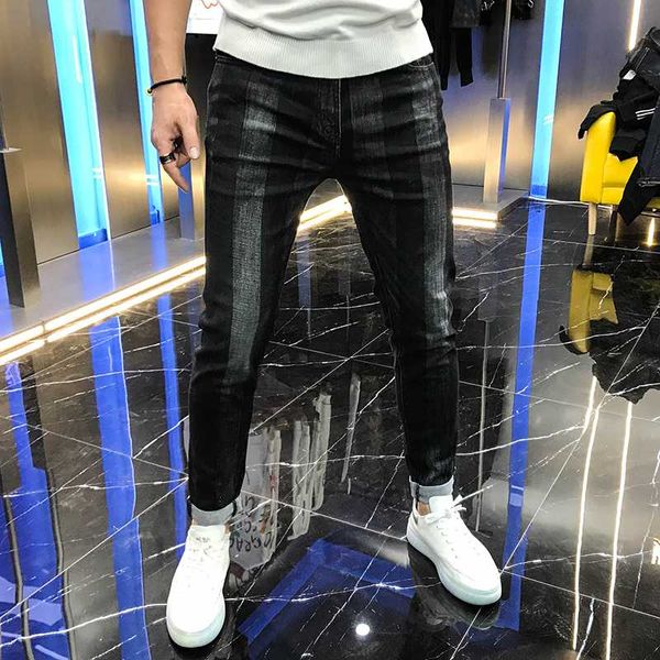 men's jeans fall 2021 casual fashion brand personality slim trend light color youth stripe elastic legged pants for men, Blue
men's jeans fall 2021 casual fashion brand personality slim trend light color youth stripe elastic legged pants for men, Blue