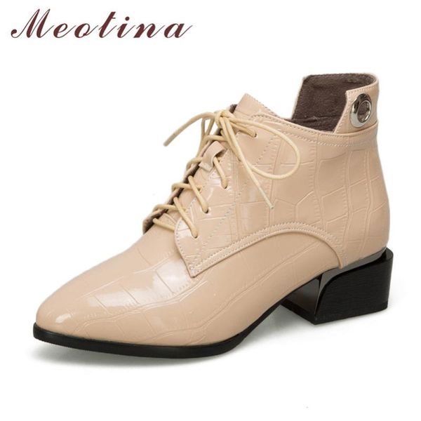 meotina autumn ankle boots women boots patent leather chunky heels short lace up pointed toe shoes ladies large size 33-46, Black
meotina autumn ankle boots women boots patent leather chunky heels short lace up pointed toe shoes ladies large size 33-46, Black