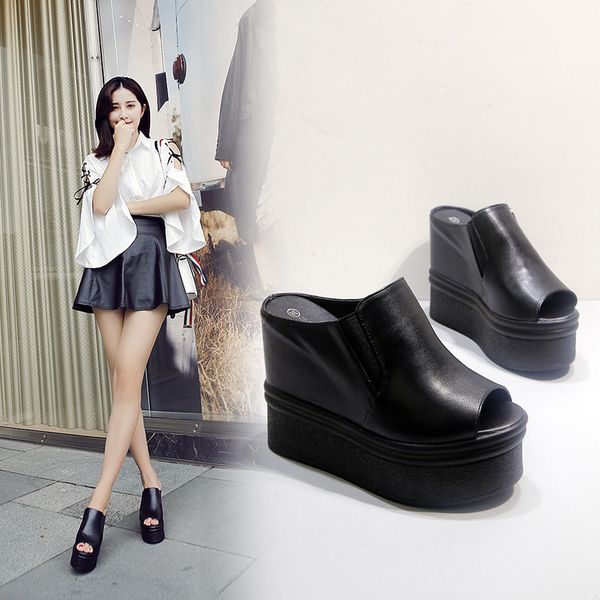 2020 outer sandals wedge heel platform peep-toe sandals high heel slippers, Black
2020 outer sandals wedge heel platform peep-toe sandals high heel slippers, Black