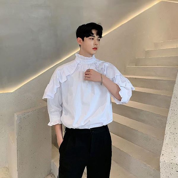 men's casual shirts men front back wear stand collar shawl loose male women vintage pullover party show dress stage clothing, White;black
men's casual shirts men front back wear stand collar shawl loose male women vintage pullover party show dress stage clothing, White;black