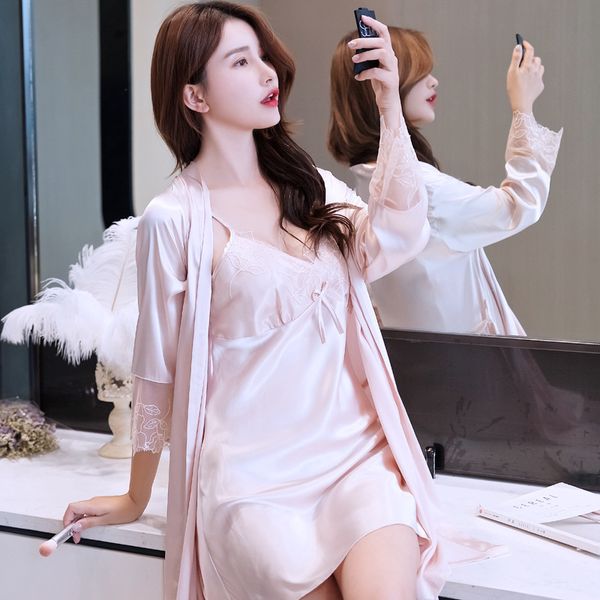 pink wedding robe set women v-neck lace 2pcs sleepwear kimono bath gown summer casual mini nightgown silky satin homewear, Black;red
pink wedding robe set women v-neck lace 2pcs sleepwear kimono bath gown summer casual mini nightgown silky satin homewear, Black;red