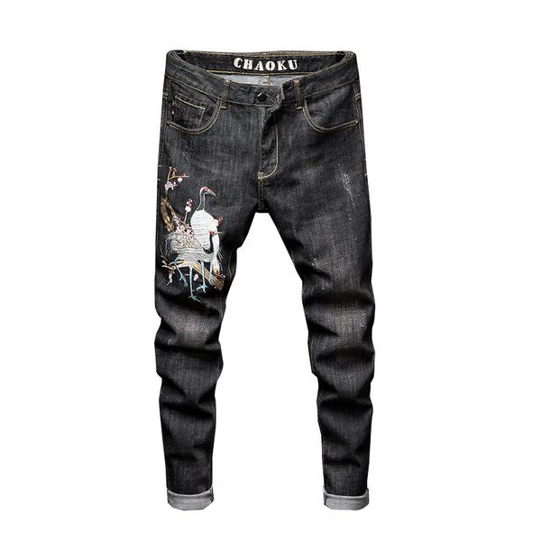 men's jeans cranes embroidered stretch mens casual skinny denim trousers fashion floral bird patch pants, Blue
men's jeans cranes embroidered stretch mens casual skinny denim trousers fashion floral bird patch pants, Blue