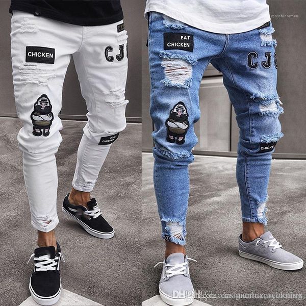 jeans for mens clothing draped badge designer slim fit jean pants ripped holes hiphop, Blue
jeans for mens clothing draped badge designer slim fit jean pants ripped holes hiphop, Blue
