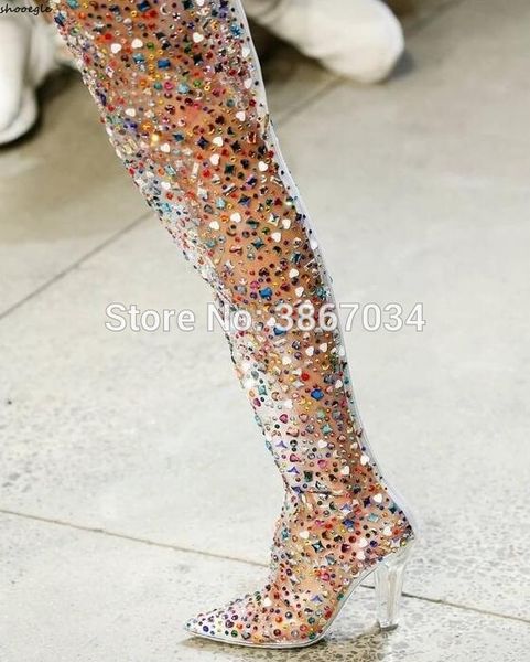 shooegle crystal studs pvc overknee boots fashion runway colorful rhinestone transparent shoes clear perspex high heels party, Black
shooegle crystal studs pvc overknee boots fashion runway colorful rhinestone transparent shoes clear perspex high heels party, Black